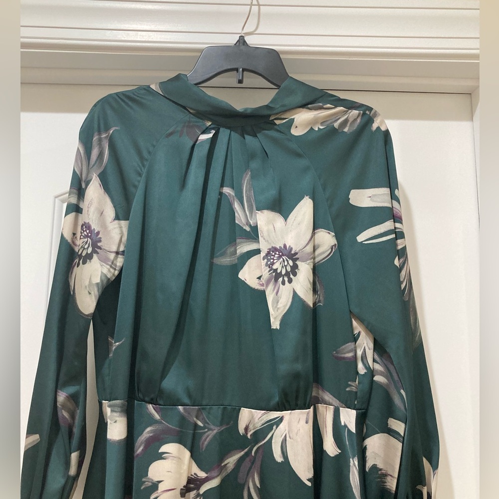 Teri Jon BY Rickie Freeman Chic Floral Midi Dress with Tie Neck Size 10 - Picture 9 of 10